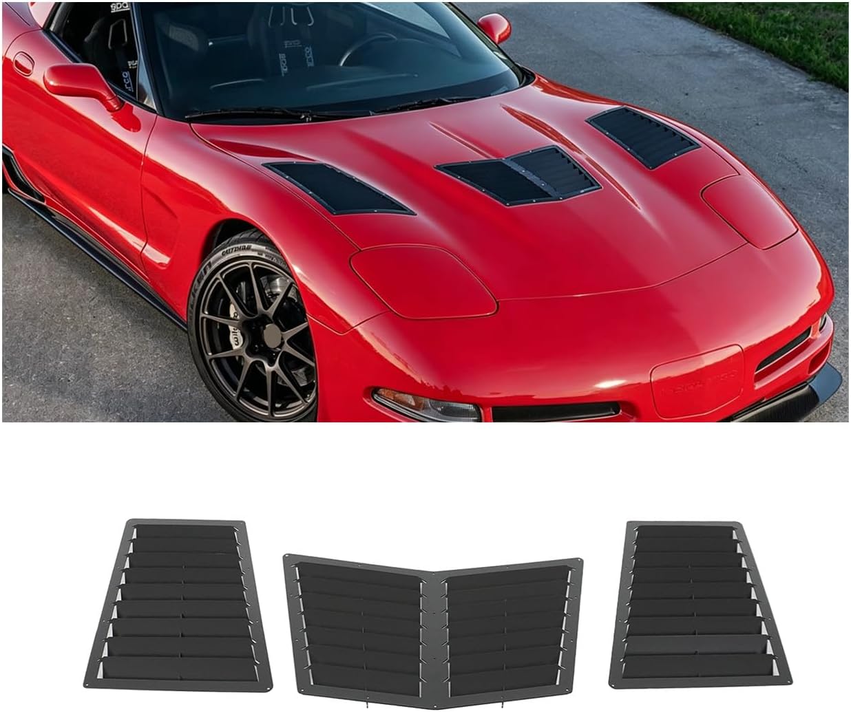 Vented Heat Extractor Hood Louvers Scoop for Chevy Corvette C5 Base Z06 1997-2004 Metal Black Body Kit