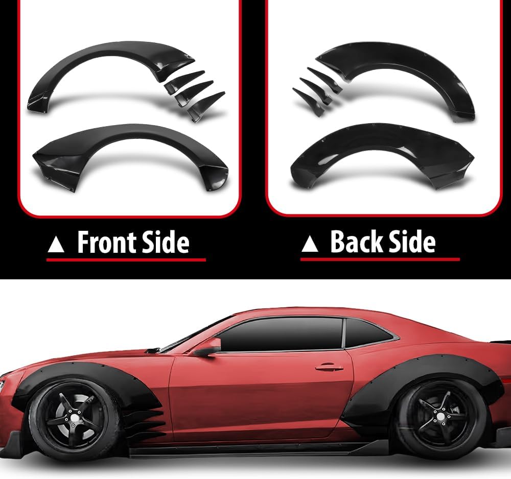 ANDPLAY 4PCS Fender Flares with Front Canards Compatible with Chevy Camaro ZL1 Only 2010 2011 2012 2013 2014 2015 MB Style Black