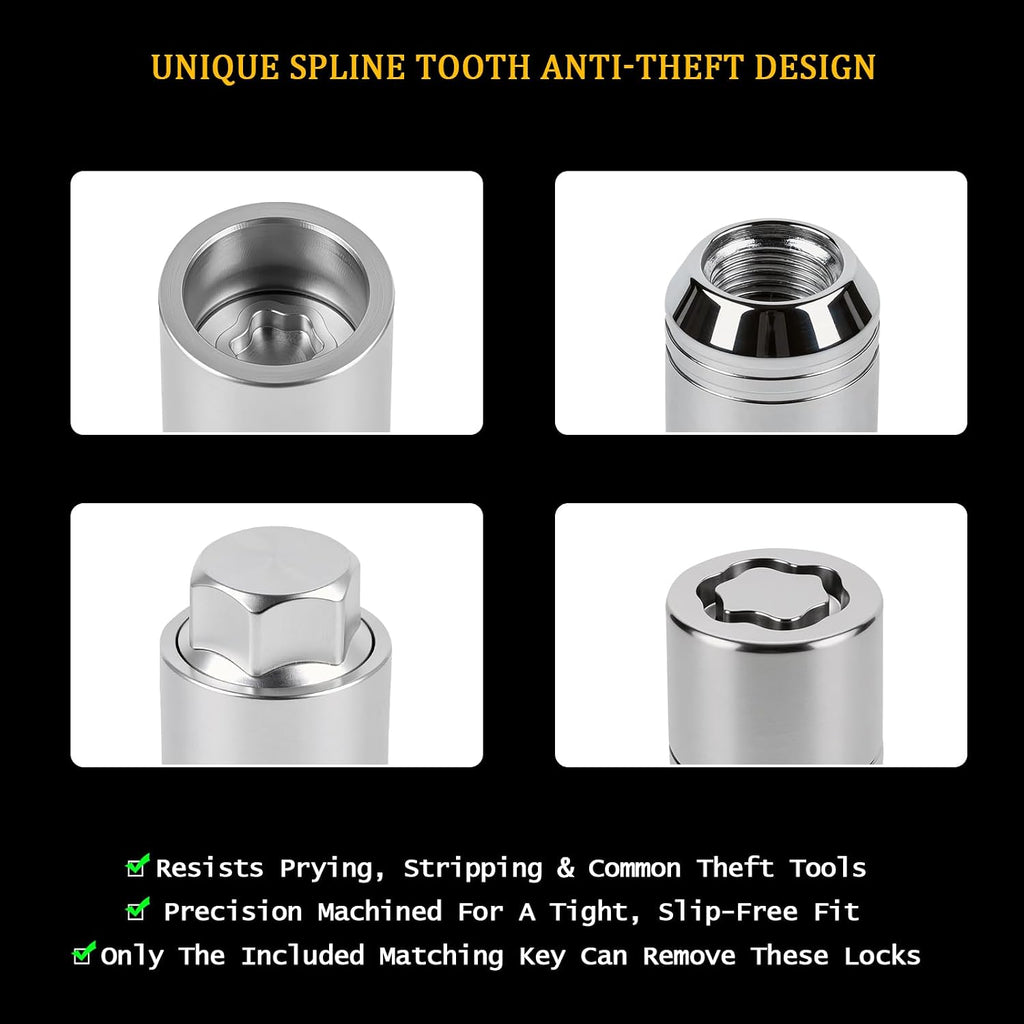 B321SFL001 5Pcs Anti-Theft Wheel Lock Lug Nut Set with Matching Key Socket Compatible with Subaru Vehicle 1990-2026 Forester Outback WRX BRZ Crosstrek Ascent Impreza Alloy Wheels, Chrome Finish