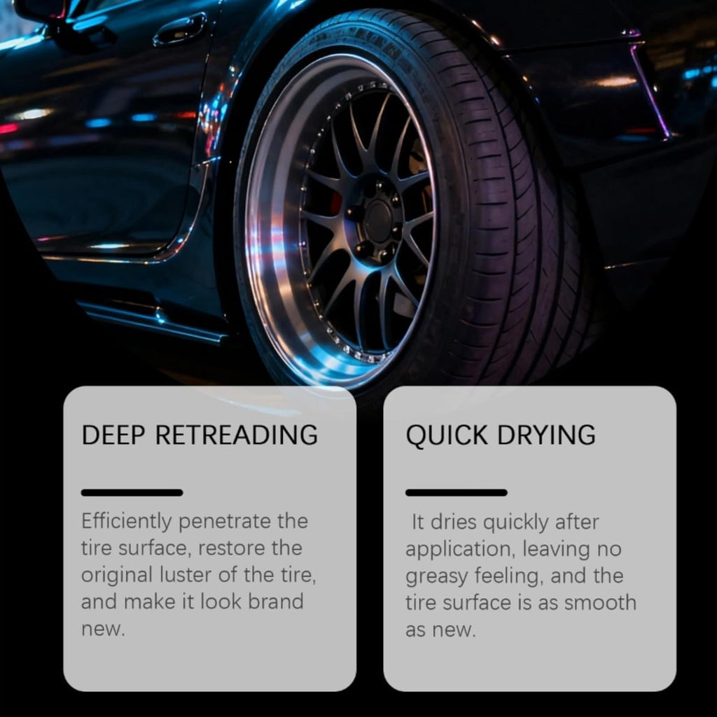 Tire Shine Cream for Deep Black Gloss, UV Blocking Wheel Coating (2pcs) | Long-lasting tire dressing restores rich black finish. Ceramic-infused formula repels dust
