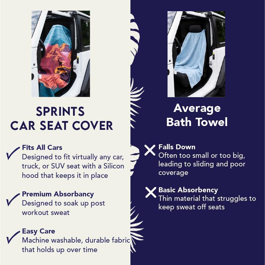sprints athletic running towel, full-sized, car seat cover shown in use