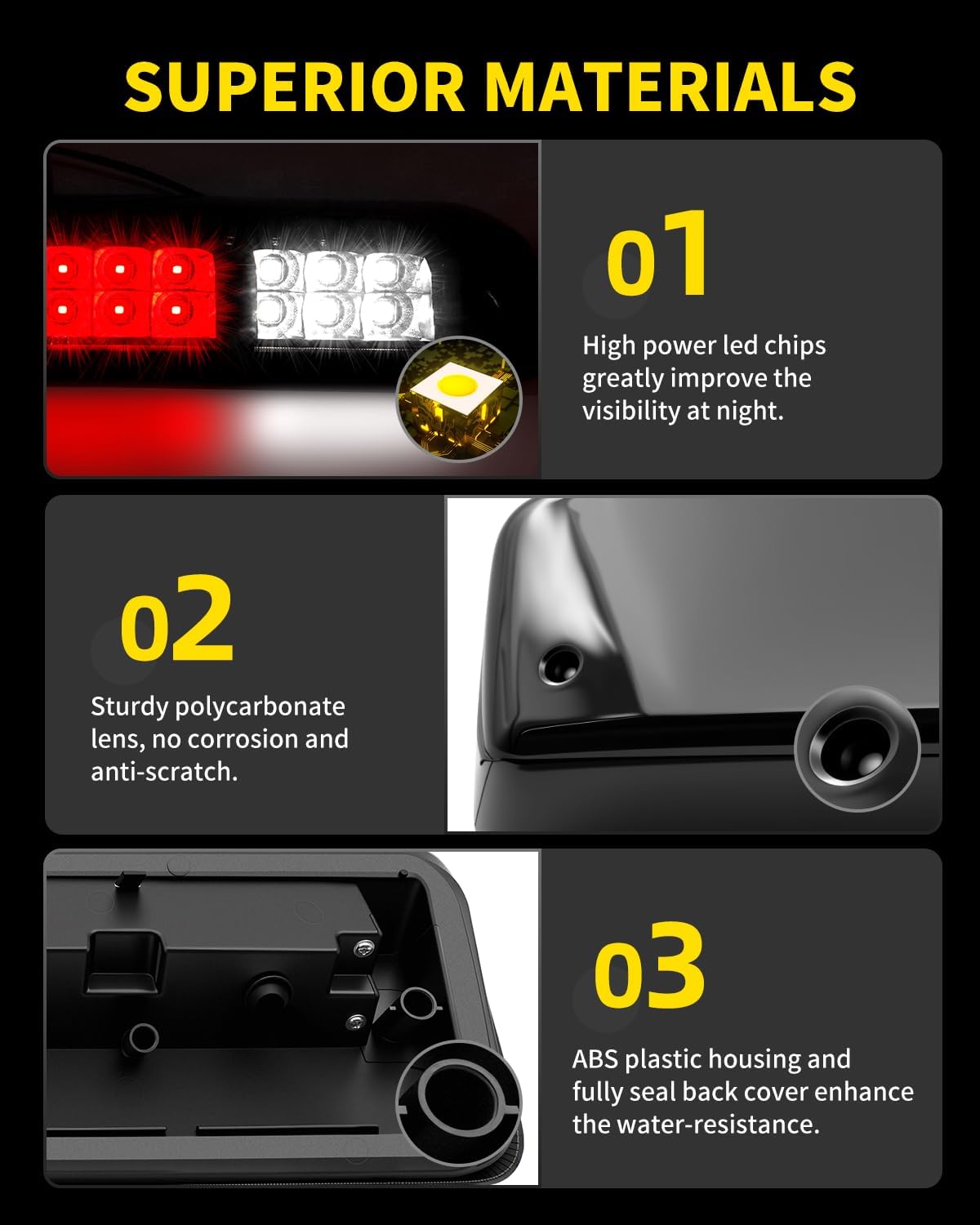 LED Third 3rd Brake Light Assembly Compatible with 2004 2005 2006 2007 2008 Ford F-150 & 2006-2008 Lincoln Mark LT, Rear Cargo Lamp Center High Mount Stop Light for 04-08 F150