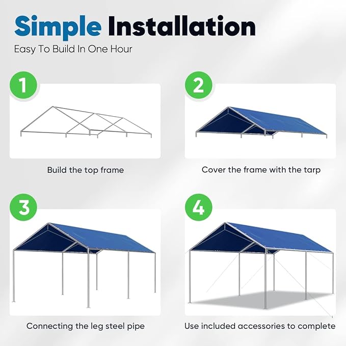 Quictent 10x20 ft Heavy Duty Car Canopy Galvanized Frame Carport Outdoor Party - Image 7