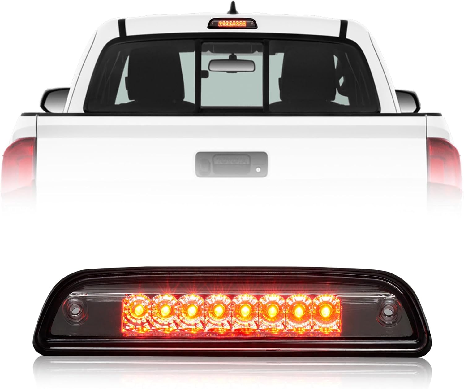 Third Brake Light with Strobe Flash for 1995-2015 Toyota Tacoma Accessories, High Mount Rear Brake Lights Assembly for 95-15 Toyota Tacoma, Waterproof Rear Cab Center Tail Lights (Chrome)