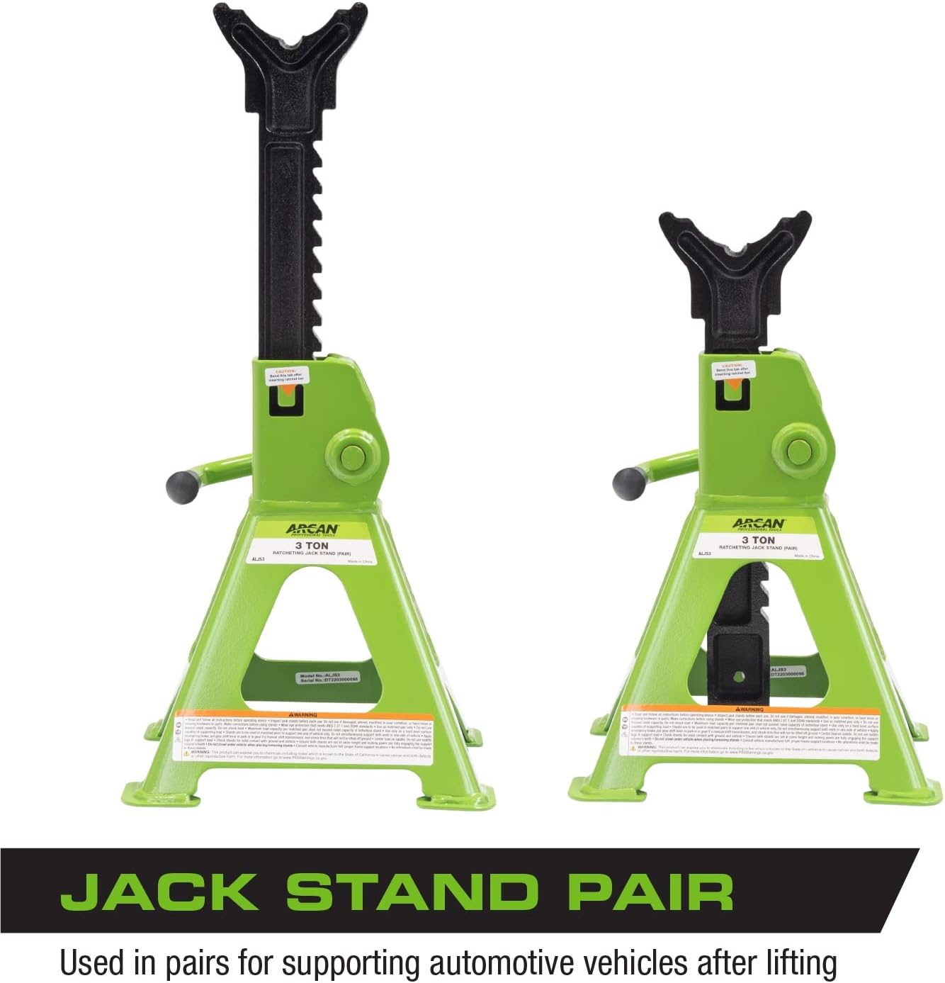 ARCAN 3-Ton Ratcheting Jack Stands, Pair, Model ALJS3