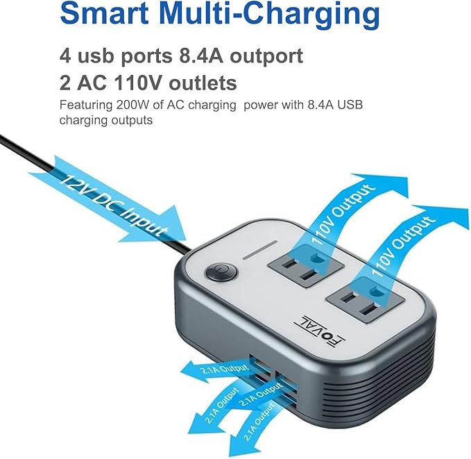 200W Car Power Inverter, FOVAL 12V DC to 110V AC Car Inverte - Image 4