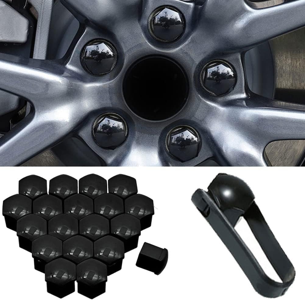 20 Pcs Plastic Wheel Lug Nut Covers for Audi Q5/SQ5 2018-2023 2024, Hex Bolt Caps Protective Decorative Trim Durable Styling Head Protector,Bla-ck-17mm
