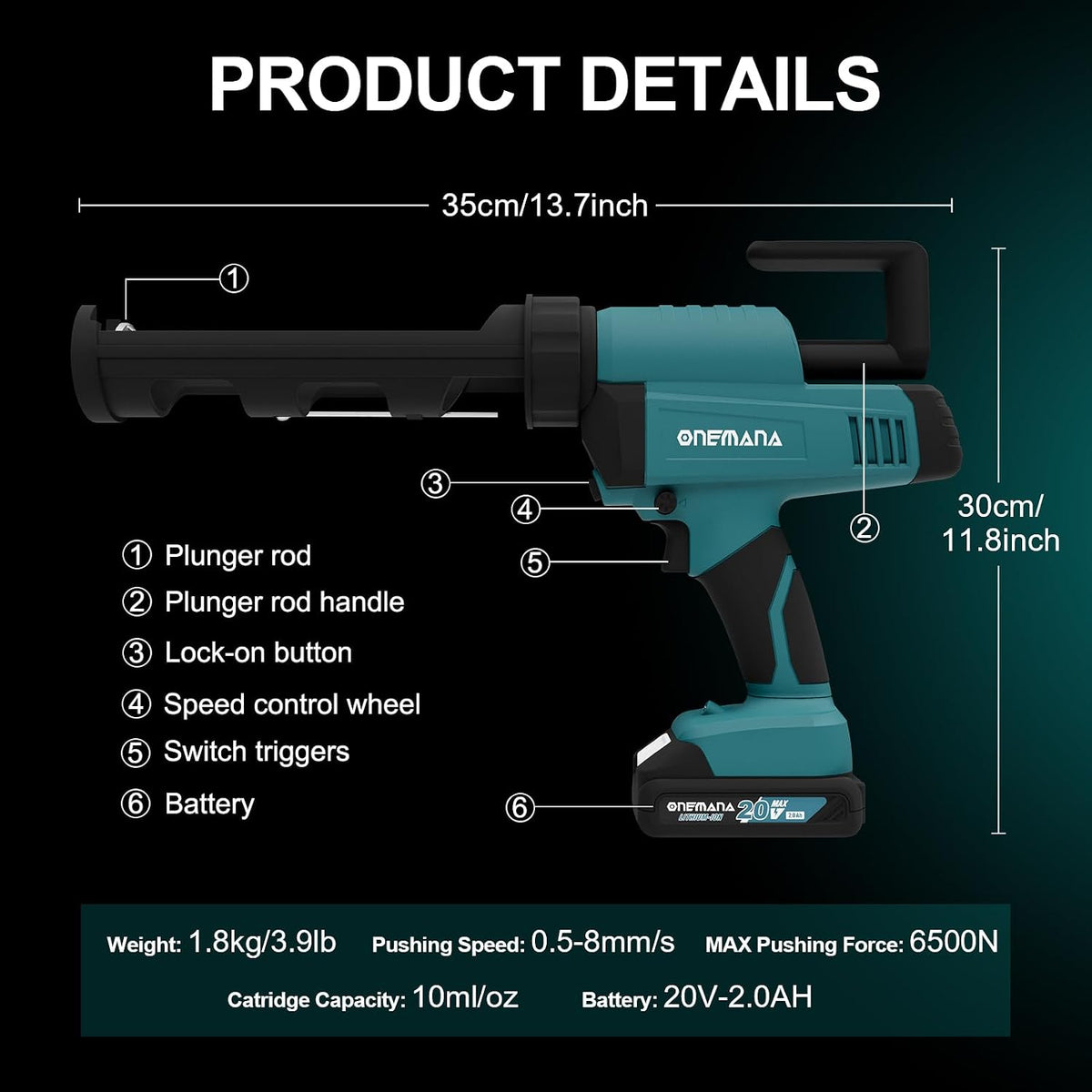 caulk gun 20v auto retract drip-free caulking gun, package contents