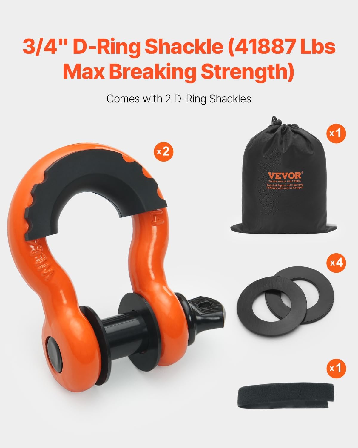 VEVOR Heavy Duty Tow Strap Recovery Kit 3 in x 30 ft (MBS-36,000 lbs) Tree Saver Winch Strap, Triple Reinforced Loop & Protective Sleeves & Storage Bag, 3/4" D-Ring Shackles, for Truck Jeep SUV ATV