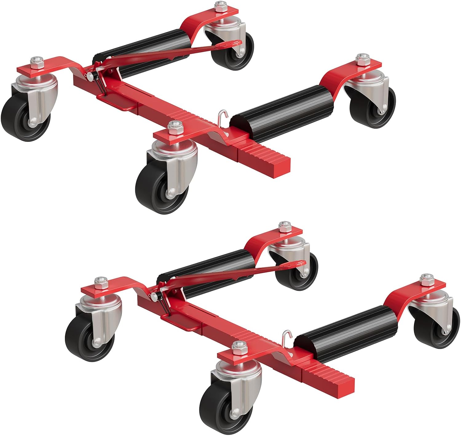 Wheel Dolly Jack 2-Pack, 3000 LBS Capacity Heavy Duty Steel Car Dollies with Ratcheting Foot Pedal, Mechanical Vehicle Positioning Tire Jack for Car, Truck, Trailer, Garage (Red)
