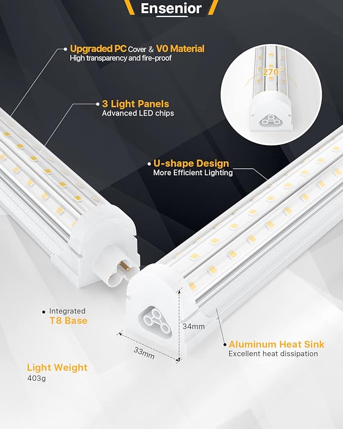 Ensenior 6 Pack 8 FT Led Shop Lights, 5000K Daylight, 10000LM Super Bright - Image 4