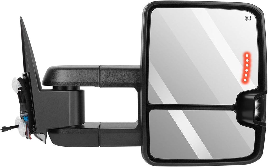 Tow Mirrors Pair suitable for 2003-2006 For Chevy Silverado For GMC Sierra Pickup with Power Adjusted Heated LED Turn Signal Running Width Light ChromeTowing Mirrors