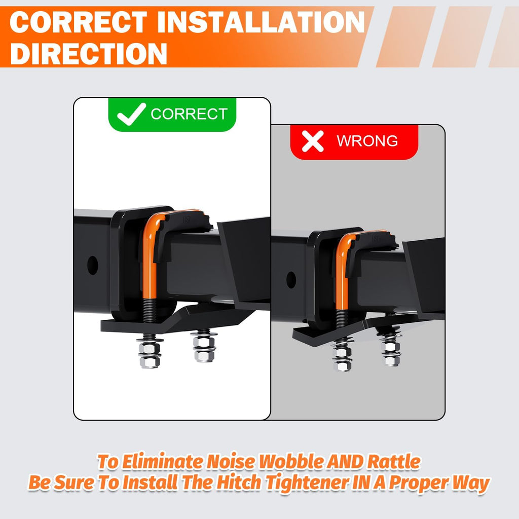 Hitch Tightener, Heavy Duty Anti-Rattle Hitch Stabilizer for 2" Hitch, Trailer Hitch Stabilizer with Rubber Isolator & Wrench for Hitch Mount, Cargo Carrier, Bike Rack (1 Pack, Orange & Black)