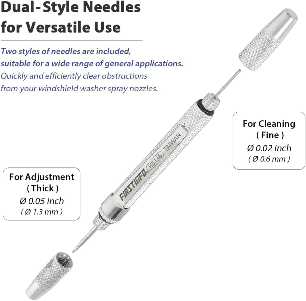 FIRSTINFO Windshield Washer Nozzle Cleaning Needle Tool | Corrosion Blockage Removal | Two needle sizes | Pocket-size body | Made in Taiwan