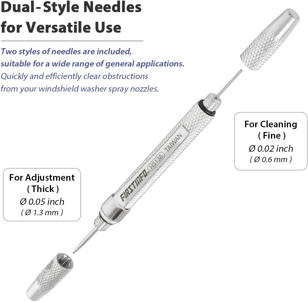 FIRSTINFO Windshield Washer Nozzle Cleaning Needle Tool | Corrosion Blockage Removal | Two needle sizes | Pocket-size body | Made in Taiwan
