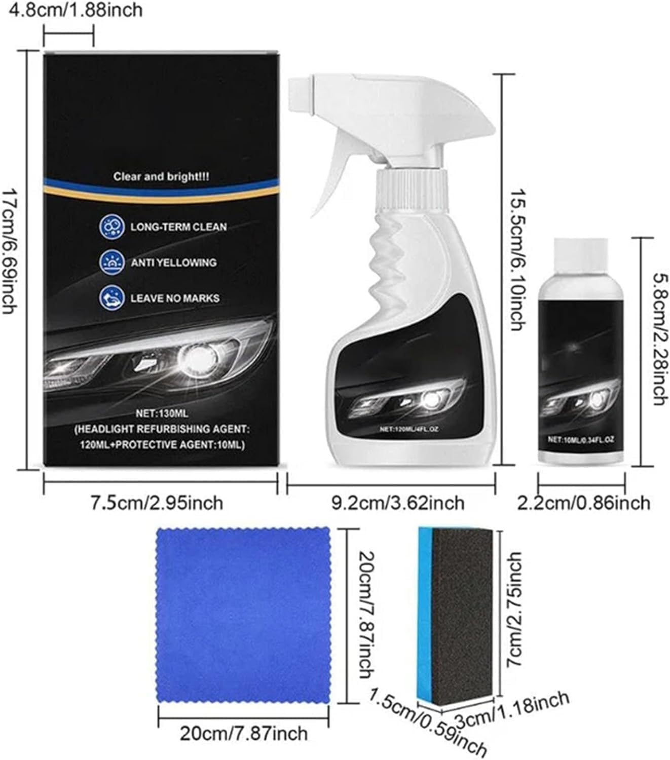 Headlight Cleaner,Headlight Restoration Kit, Automotive Headlamp Restoration Fluid Kit, Multifunctional Headlights Cleaner, Suitable for All Vehicles (1PCS)