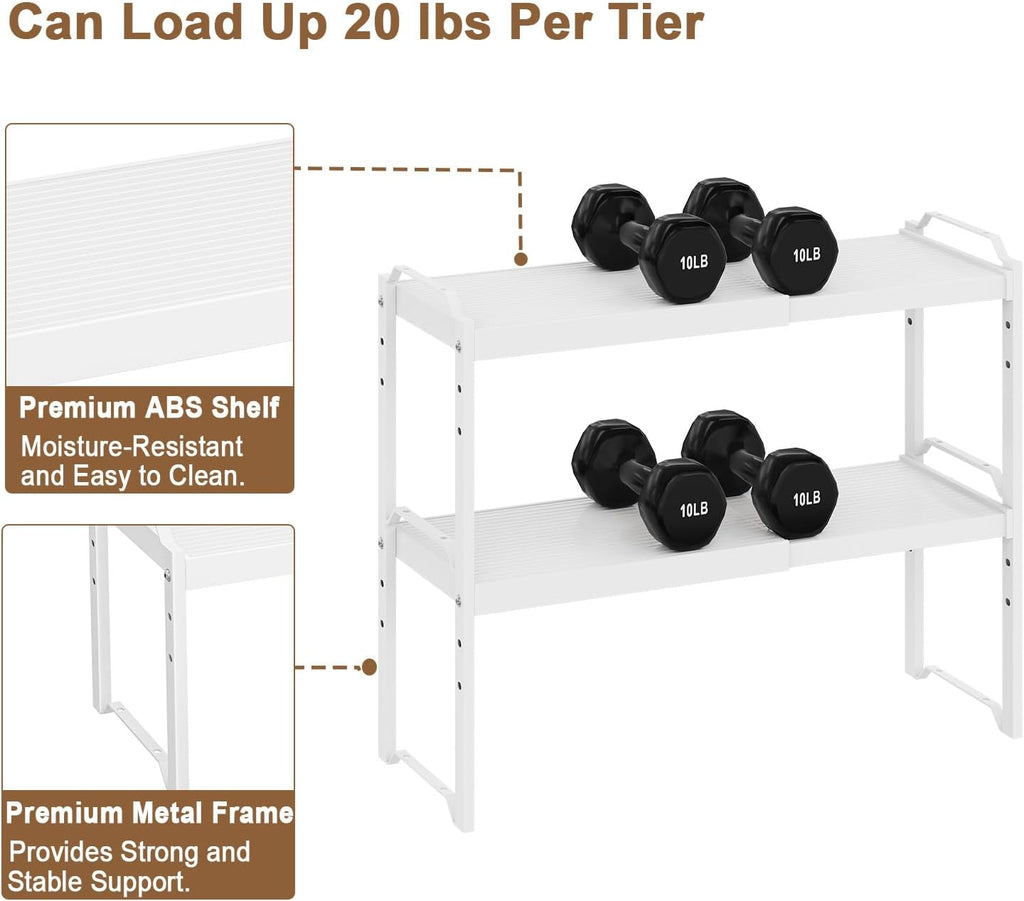 cottage charm expandable stackable closet shelf organizer, adjustable, side view