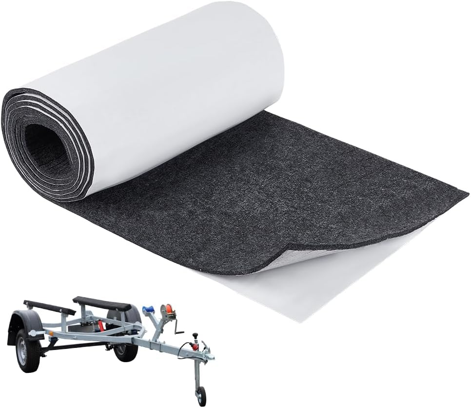 BENECREAT 98×11.8inch Self-Adhesive Felt Carpet, 5mm Thick Boat Trailer Bunk Carpet with Backside Adhesive, Polyester Felt Strip Roll for Trailer, Bunks, Boards, Boat and Hardwood Floors