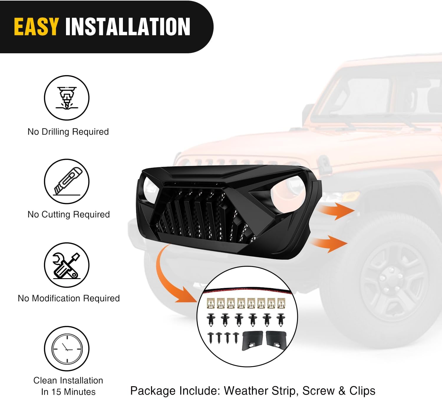 Nilight Front Bumper Grill Cover for 2018 2019 2020 2021 2022 2023 2024 2025 Wrangler JL and Gladiator JT with LED Amber Lights Matte Black