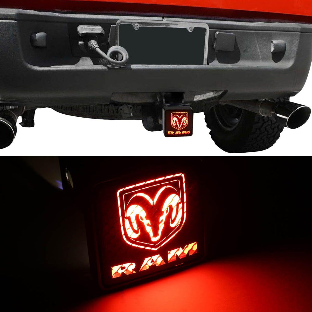 Bully CR-007D Black Finish ABS Plastic Universal Fit Truck Dodge RAM Logo LED Brake Light Hitch Cover Fits 2" Hitch Receivers for Trucks from Chevy (Chevrolet), Ford, Toyota, GMC, Dodge RAM, Jeep