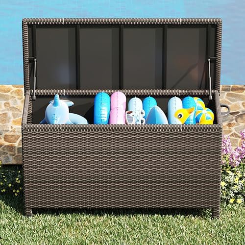 wicker deck box, 185 gallon all-weather outdoor storage, package contents