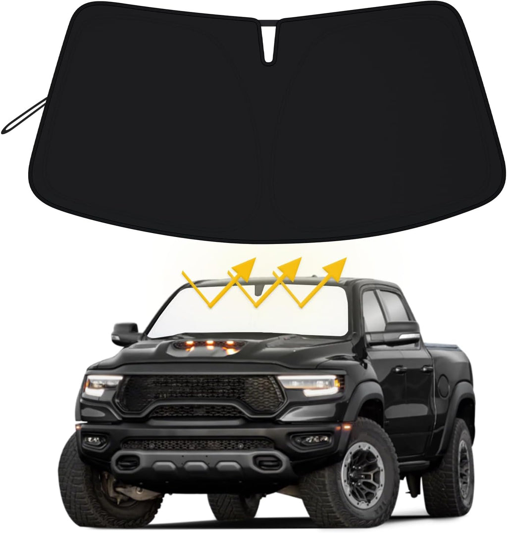 Premium Windshield Sun Shade for 2019-2025 2026 Dodge RAM 1500, Reflective 310T Material Front Window Sun Visor Blocks UV Rays Foldable Sunshade