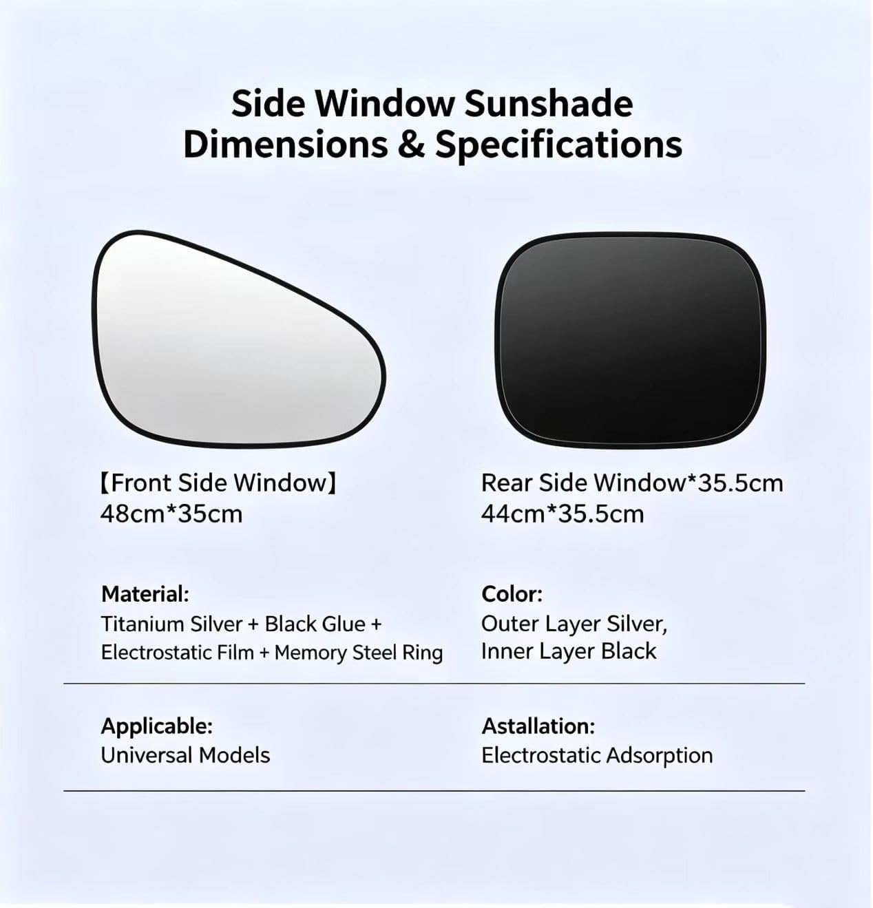 2Pcs Car Window Shades for Side Window Static Cling Sunshine Blocker | Visor Sunshade Extender Passenger/Driver Sun Shade Automotive Protection adsorption Anti-UV Curtain Universal (2Front)