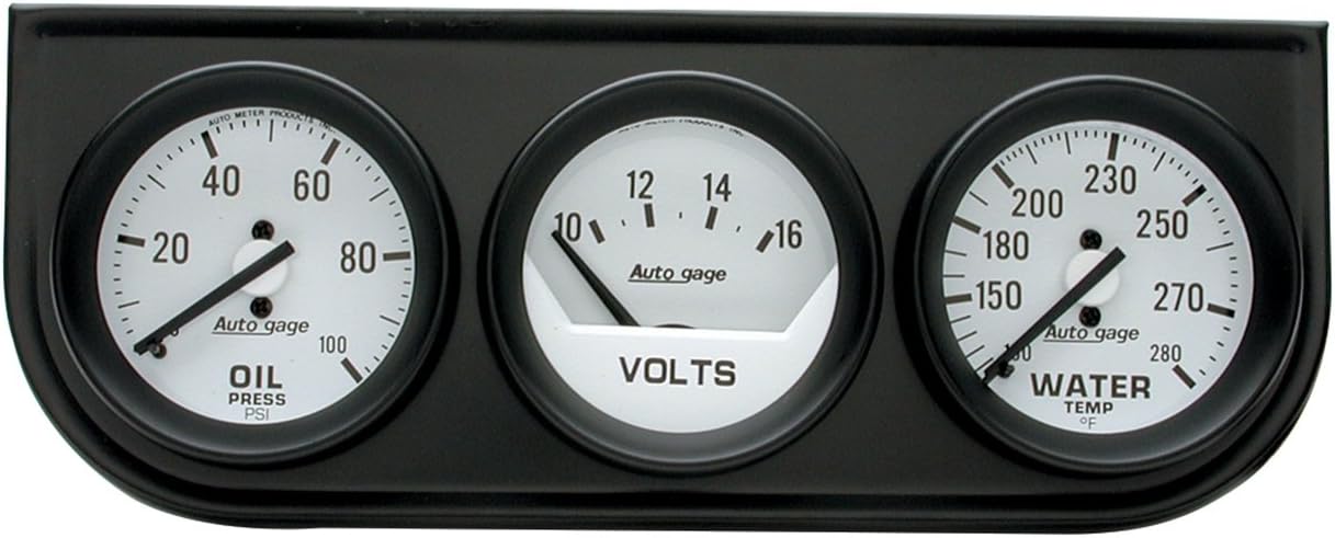 AUTO METER 2327 Autogage Mechanical Oil/Volt/Water Gauge with Black Console, 2.3125 in.