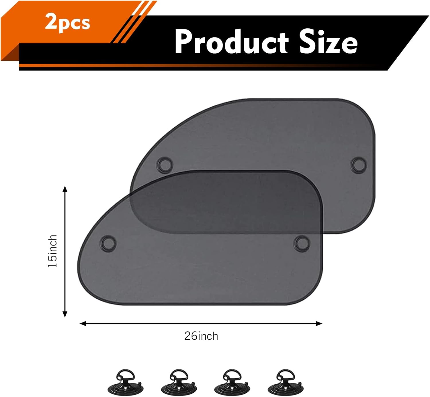 2 PCS Car Side Window Sun Shade, High Density Net Window Sunshade with 4 Suction Cups, Daily Use Reduces Glare Car Window Sun Screen, Universal for Most Cars (Black)
