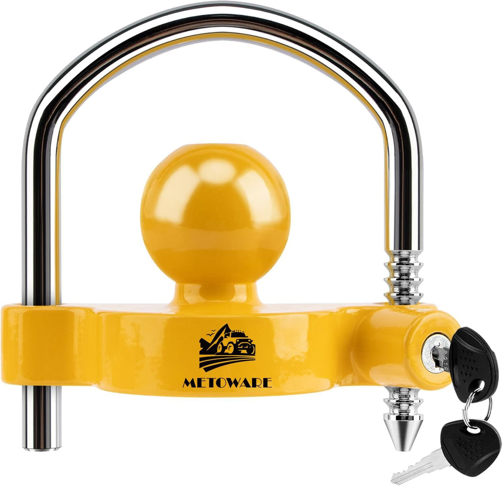 METOWARE Trailer Coupler Lock Universal Adjustable Heavy-Duty Steel Trailer Hitch Lock, Anti Theft Trailer Ball Lock Towing Lock for Towing Trailer Security Fits 1-7/8",2”, 2-5/16" Coupler Yellow
