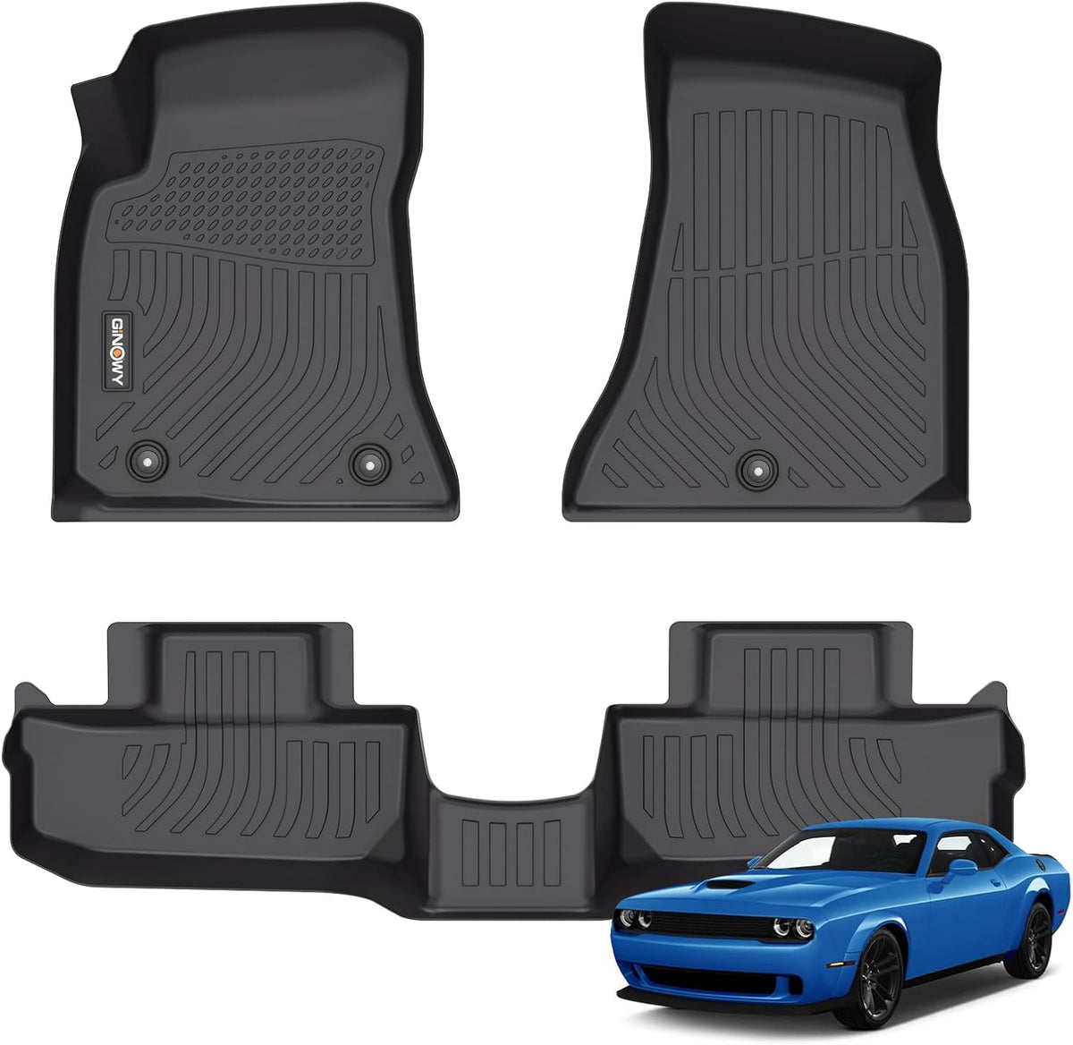 GINOWY-Floor Mats for Dodge Challenger RWD 2015-2023, TPE All Weather