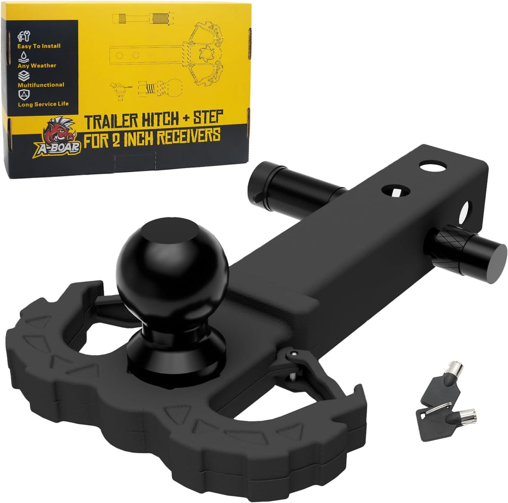 Hitch Step for 2" Receivers,Trailer Hitch with 2-Inch Ball Hitch and Trailer Hitch Pin, Drop Forged Steel Truck Hitch Step, 14 Ton (30000 Lbs) Maximum Break Strength Tow Hitch Receiver, Black