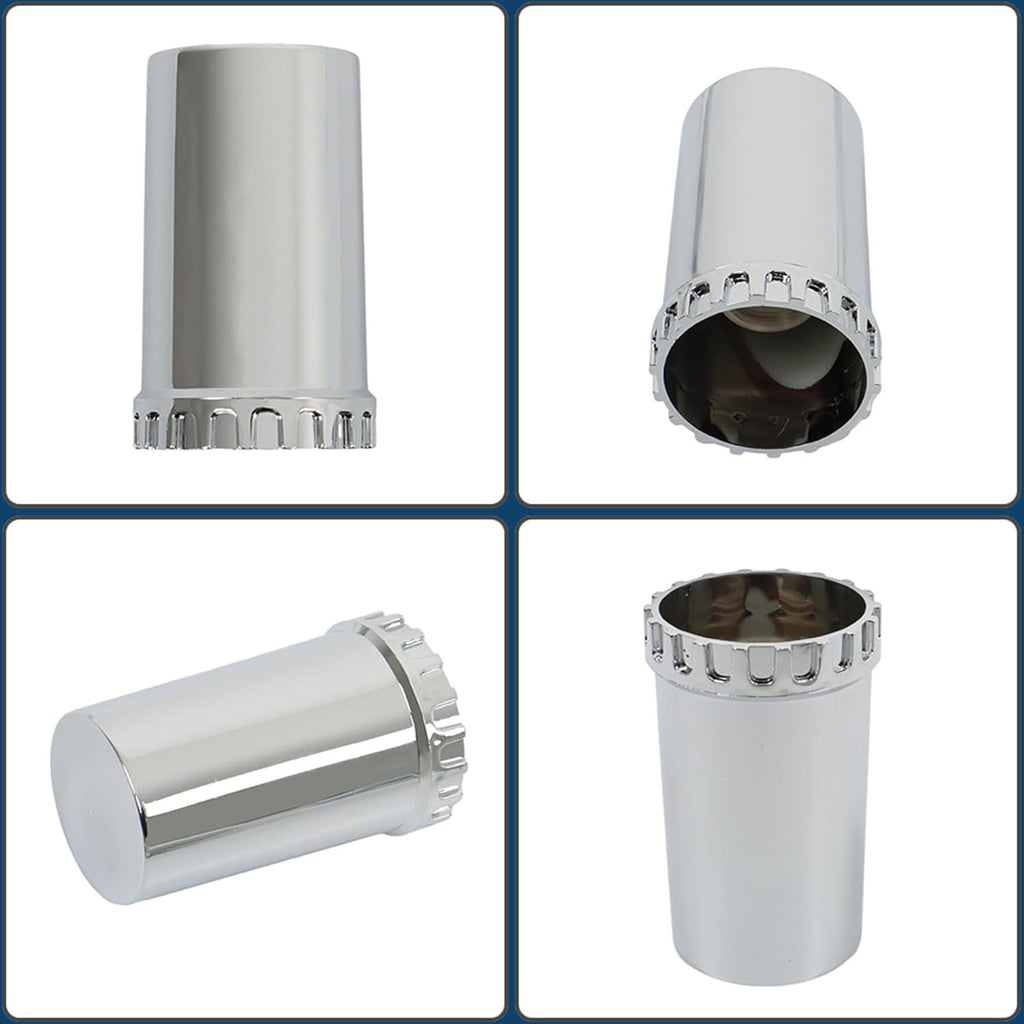33mm Chrome ABS Flat Top Axle Cover Complete Set with Removable Hubcaps and Screw-on Plastic Lug Nut Covers for Semi Trucks (2 Front)