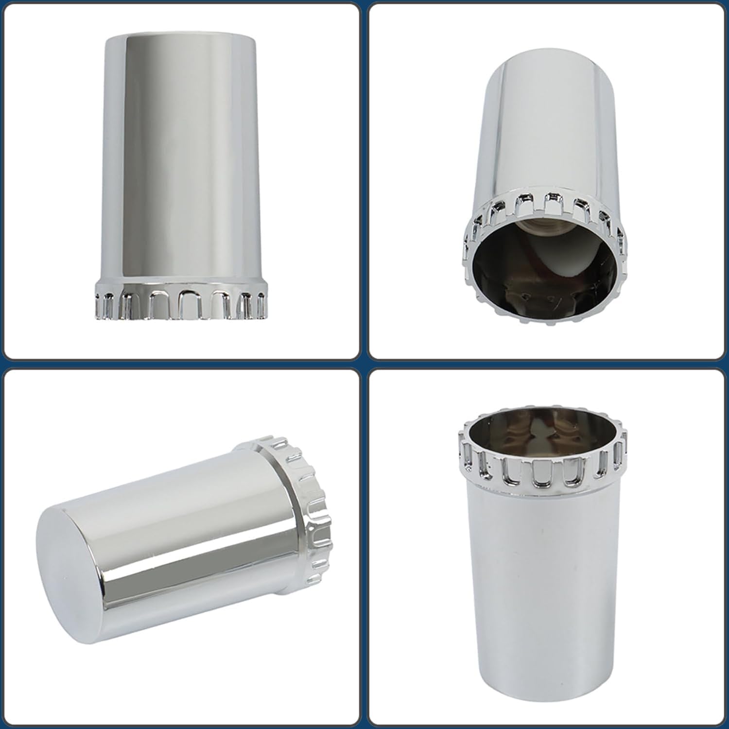 33mm Chrome ABS Flat Top Axle Cover Complete Set with Removable Hubcaps and Screw-on Plastic Lug Nut Covers for Semi Trucks (2 Front)