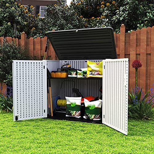 kinying larger outdoor storage shed weather resistance, horizontal shown in use