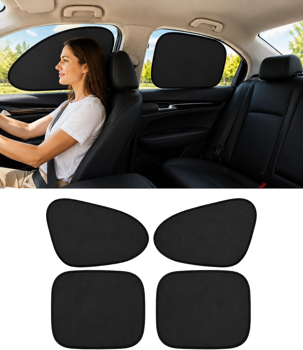 Static Cling Shades for Car Windows, Universal Car Side Window Sun Shades, Foldable Black Gel Electrostatic Sunshades, Front and Rear Static Suction Automobile Blocker(4Pcs Front and Rear)