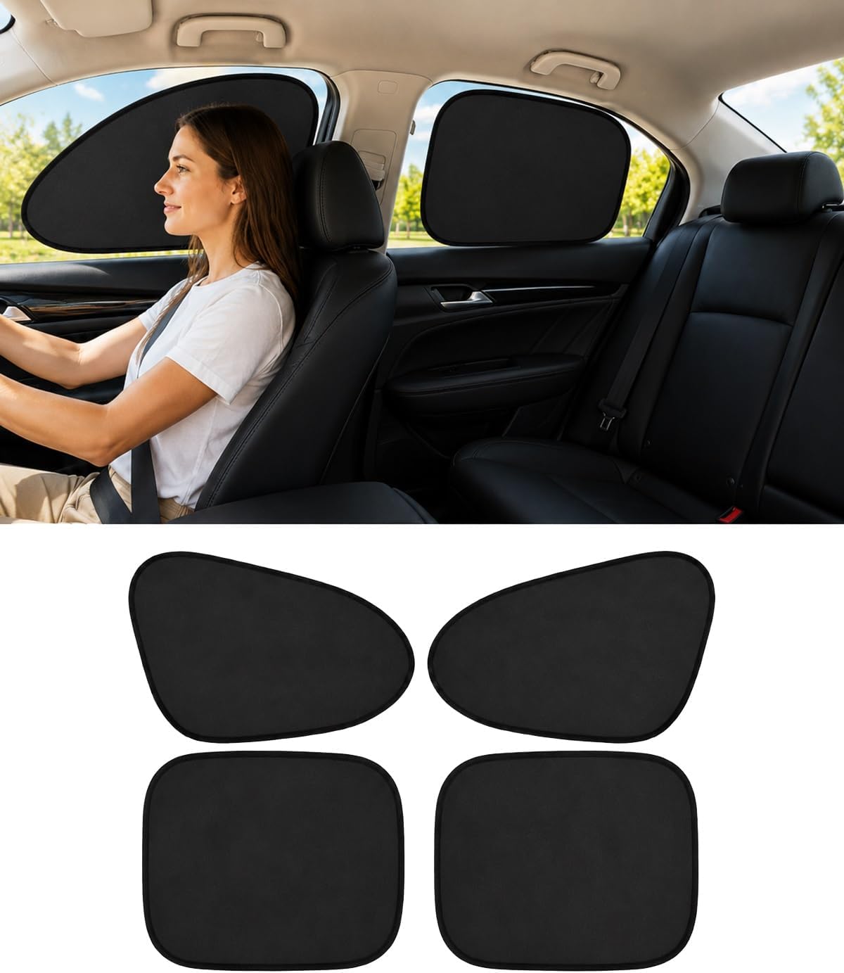 Static Cling Shades for Car Windows, Universal Car Side Window Sun Shades, Foldable Black Gel Electrostatic Sunshades, Front and Rear Static Suction Automobile Blocker(4Pcs Front and Rear)