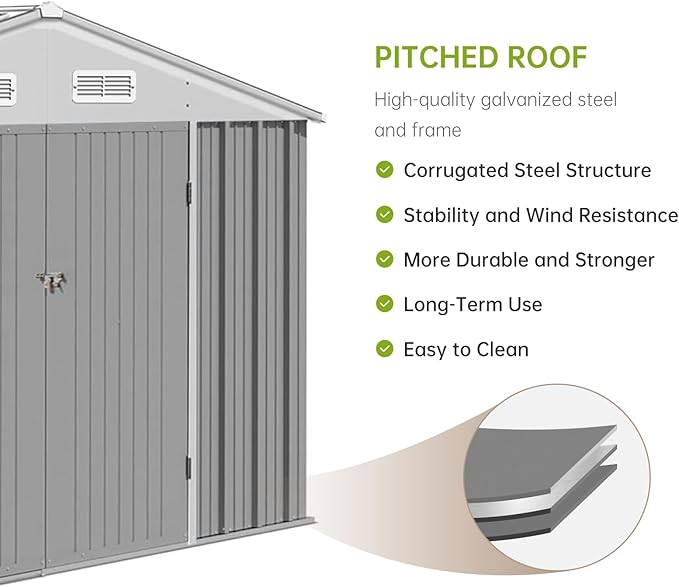 12x10 Ft Outdoor Storage Shed, Large Steel Multipurpose Yard Shed, Metal - Image 3