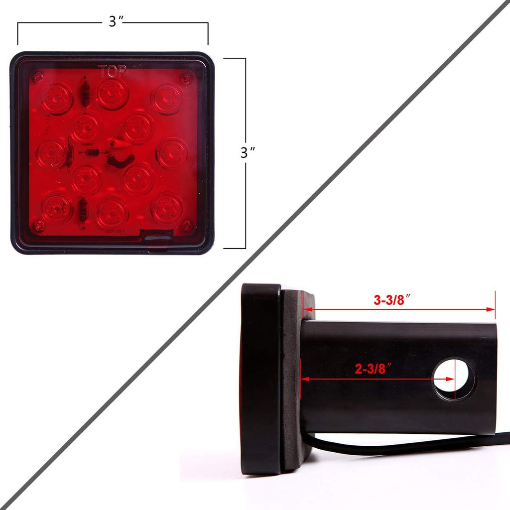 CZC AUTO Red Lens Trailer Hitch Cover with 12 LED Brake Light Fit 2" Receiver