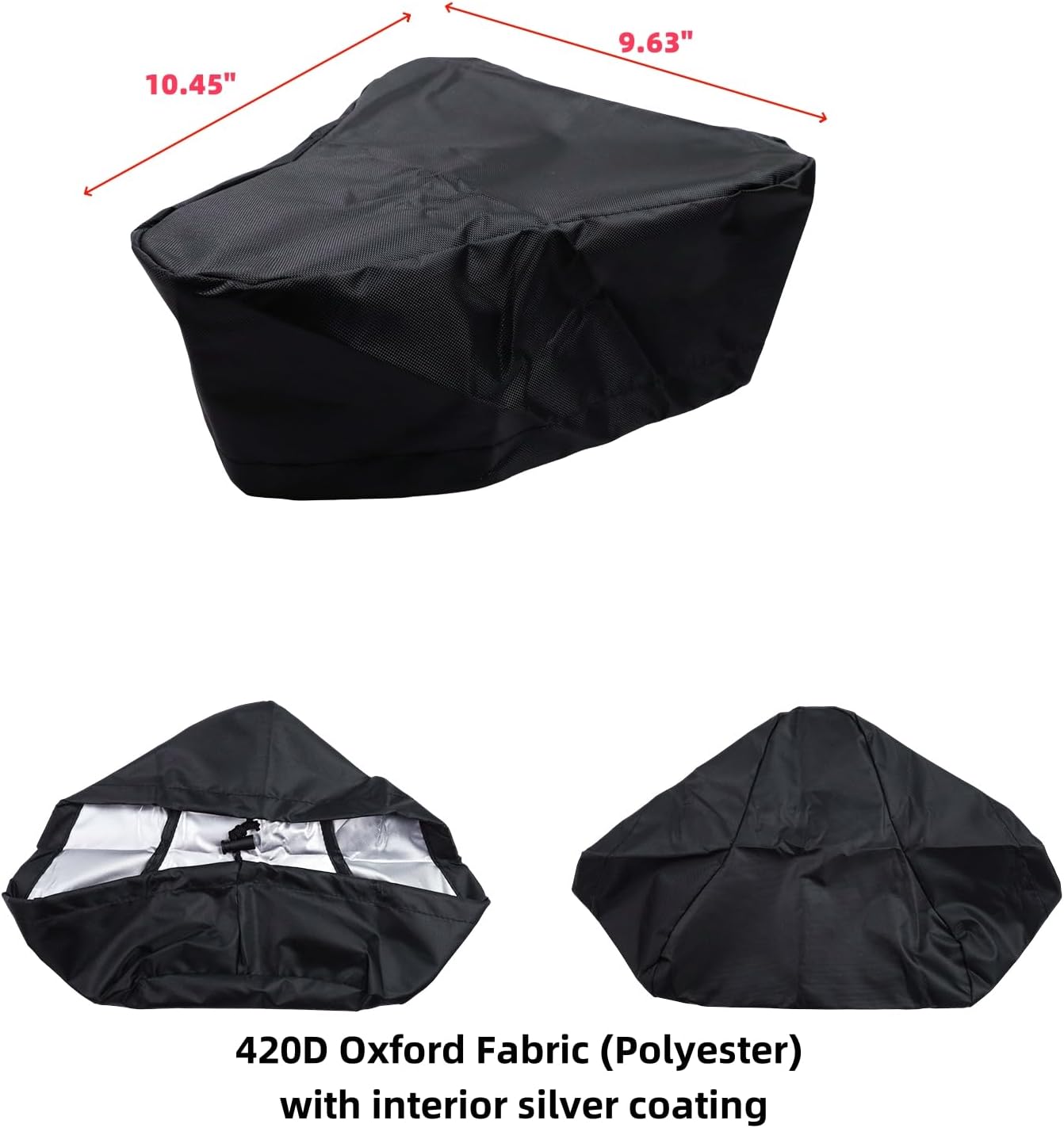 420D Polyester Waterproof Seat Cover for Bike Ebike, 9.45 x 10.63 Inch, Sunlight & Rain Resistant, Black Bicycle Seat Cushion for Mountain & Road Bikes, Dustproof Rain Cover with Drawstring