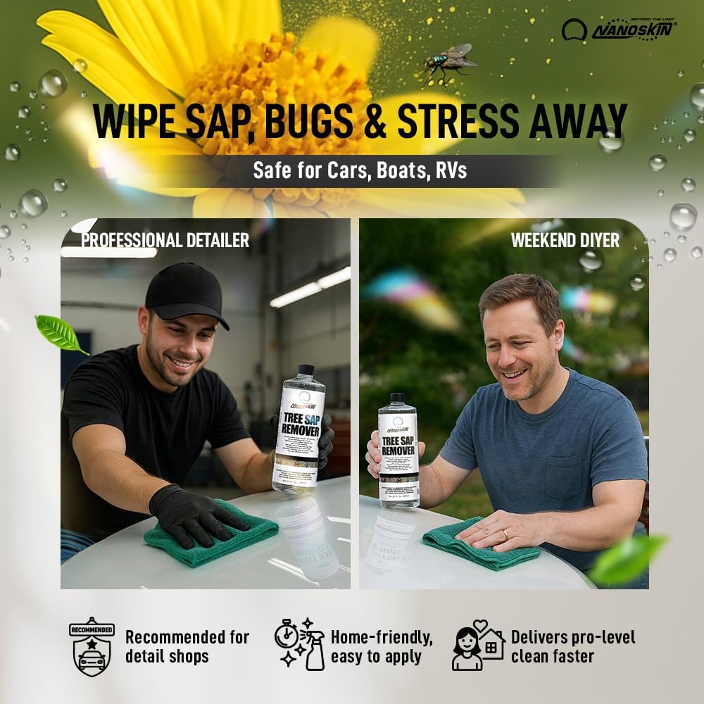 Nanoskin Tree Sap Remover 32 Oz. - Instant, Safe Car Detailing Solution | Optimized for Paint, Glass, Plastic & Trim | Compatible with Microfiber & Terry Cloth | Fast-Acting, Multi-Surface Application