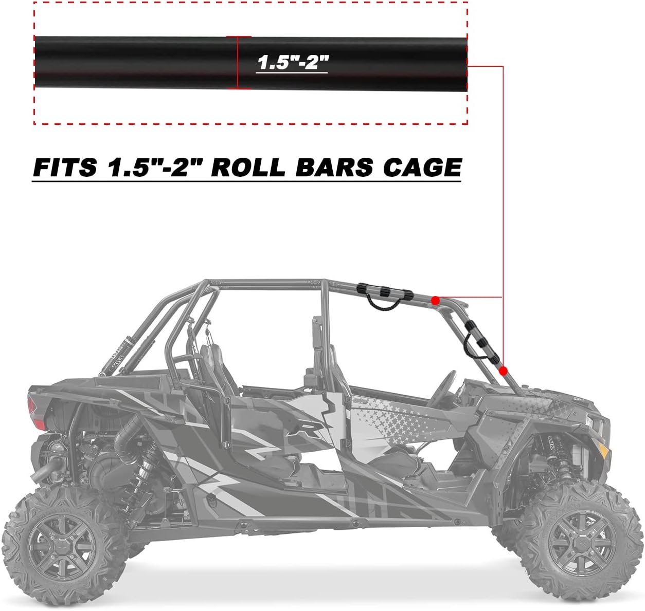 Roll Bar Grab Handles for UTV&ATV Roll Cage Grip Handles for 1.5-2 inch Bars,Compatible with Polaris RZR,Kawasaki Mule,Honda Pioneer,Can Am,etc, 2 Pack (Black)