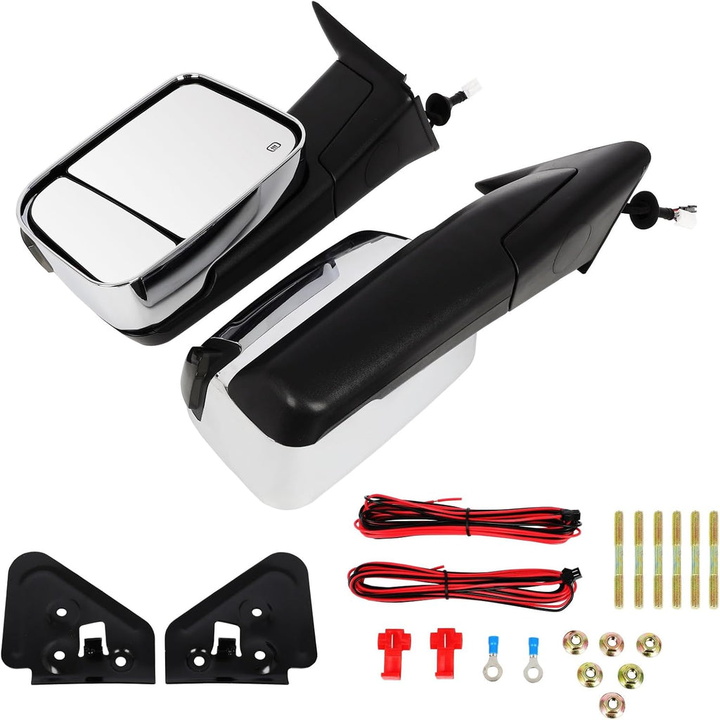 Towing Mirrors Fit for 1999 2000 2001 2002 for Dodge for Ram 1500 2500 3500 with Power Heated Turn Signal Chrome Tow Mirrors Pair