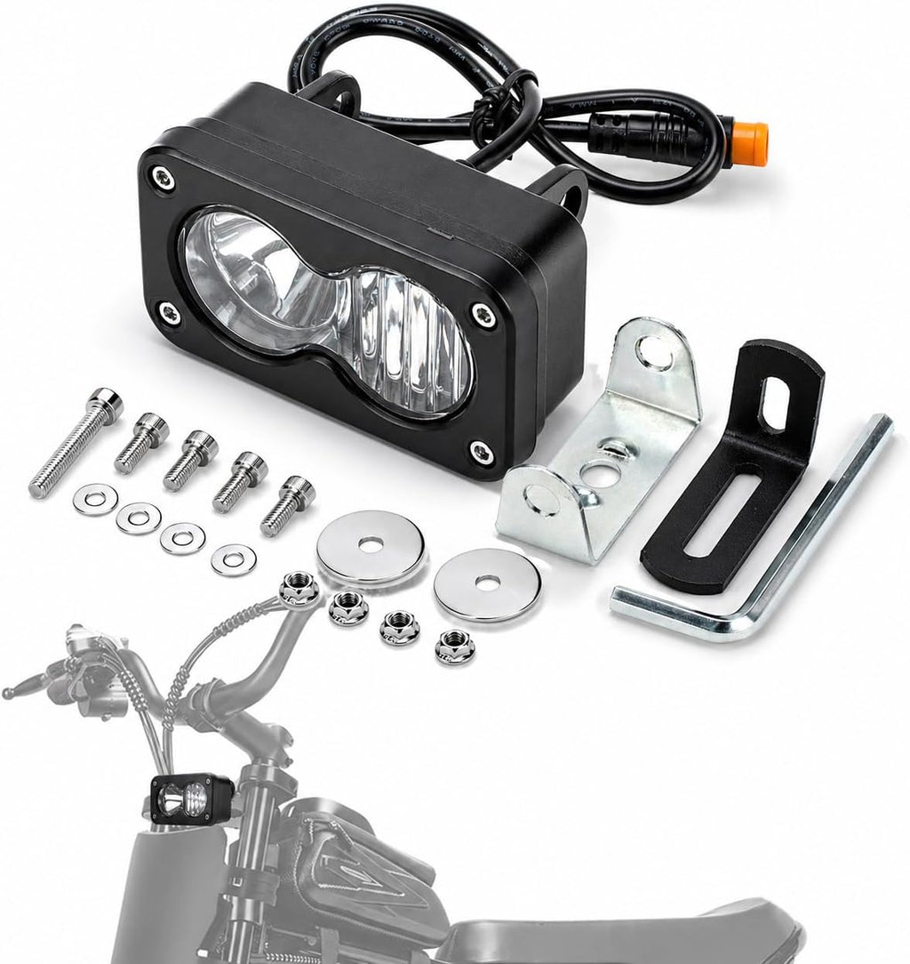 LED Headlight Upgrade Kit Waterproof 3 Pin for Ridstar Q20/Q20 Lite/Q20 Pro with Mount Bracket Front Light Plug and Play Headlight 20W 6000-6500K High Beam Light (White)