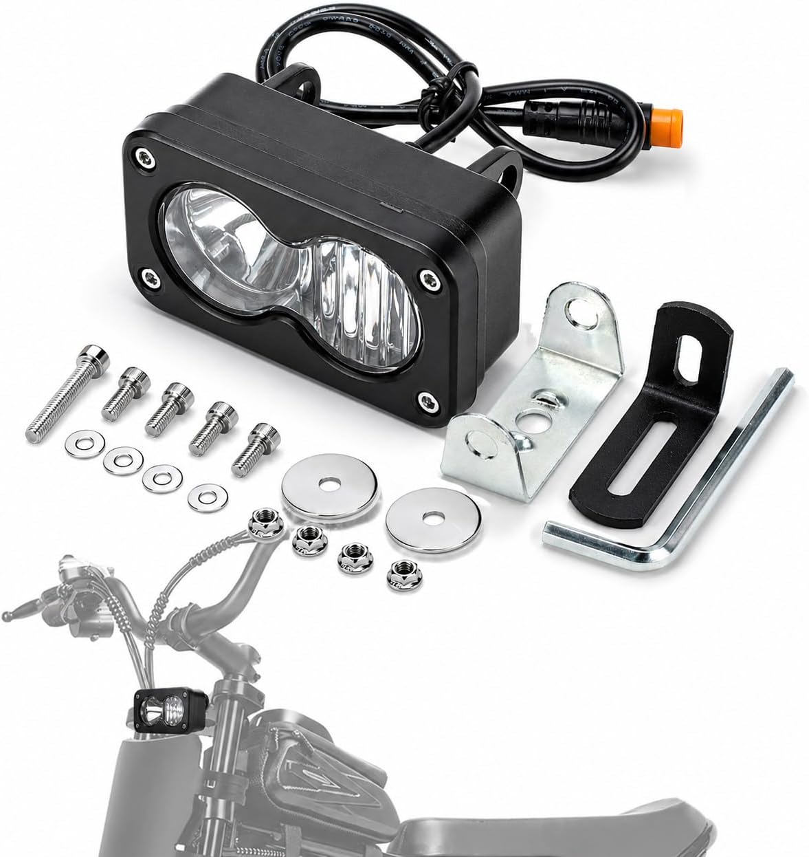 LED Headlight Upgrade Kit Waterproof 3 Pin for Ridstar Q20/Q20 Lite/Q20 Pro with Mount Bracket Front Light Plug and Play Headlight 20W 6000-6500K High Beam Light (White)
