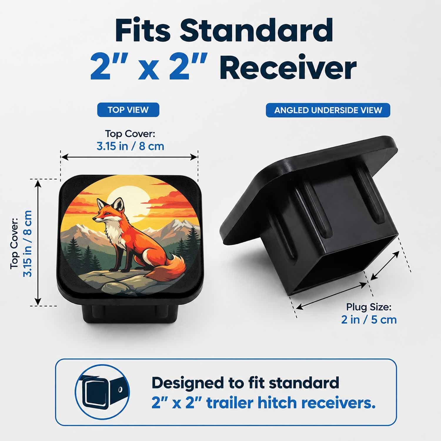 Fox Sunset Hitch Cover Receiver Tube Hitch Plug, Tool-Free Install Tow Hitch Covers, Universal Trailer Hitch Cap Protector for Trucks, 2 Inch Hitch Receiver Cover for Women Men