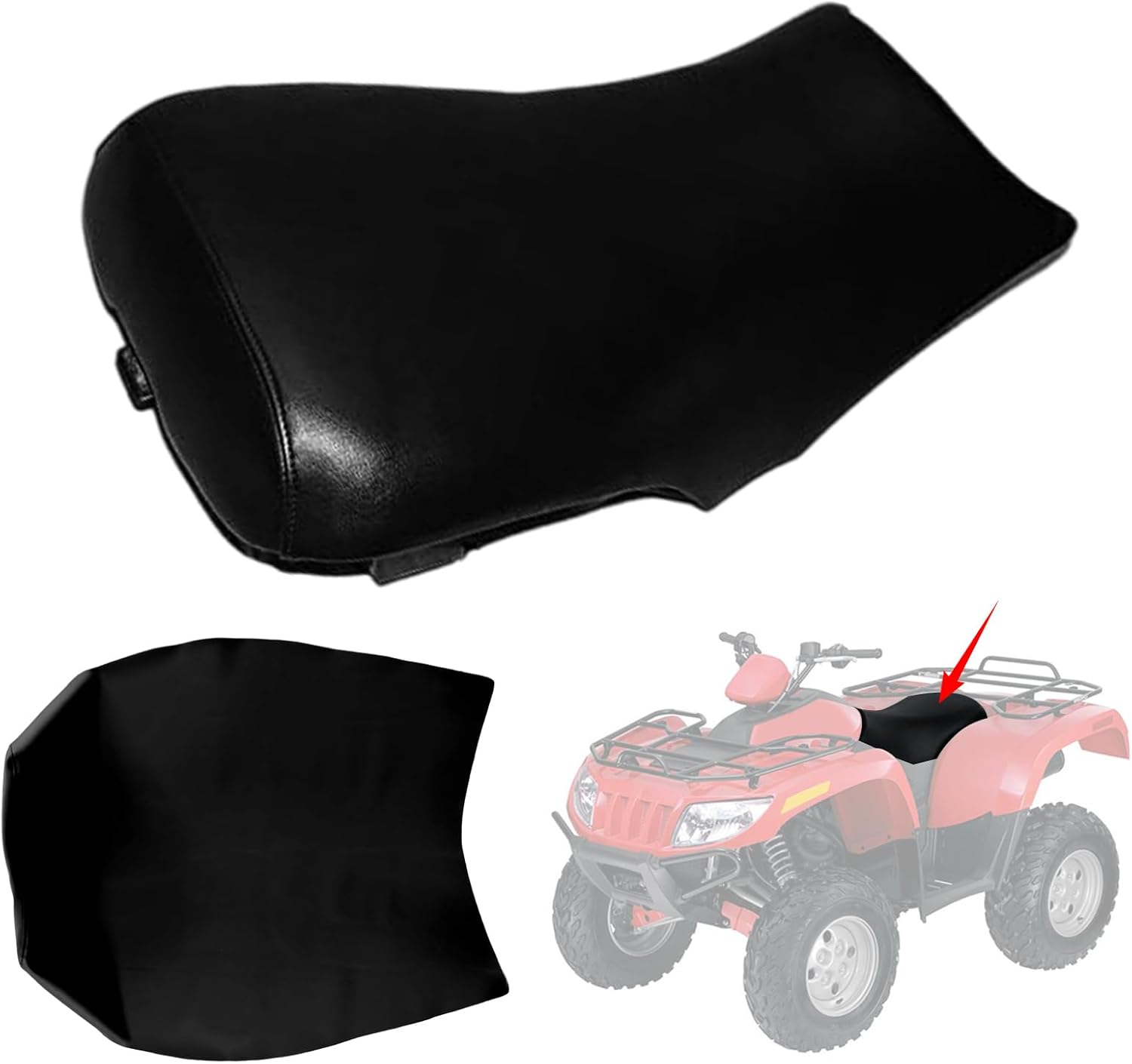Seat Cover Compatible with 2005-2009 Arctic Cat 400 500, Heavy Duty Leather ATV Seat Cover Replacement, Black