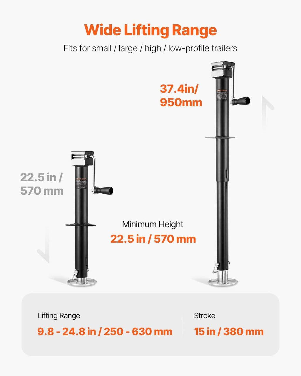 VEVOR 5000 lbs A-Frame Trailer Jack, 15" Vertical Travel, Adjustable Drop Leg, for Horse, Utility, Yacht Trailers