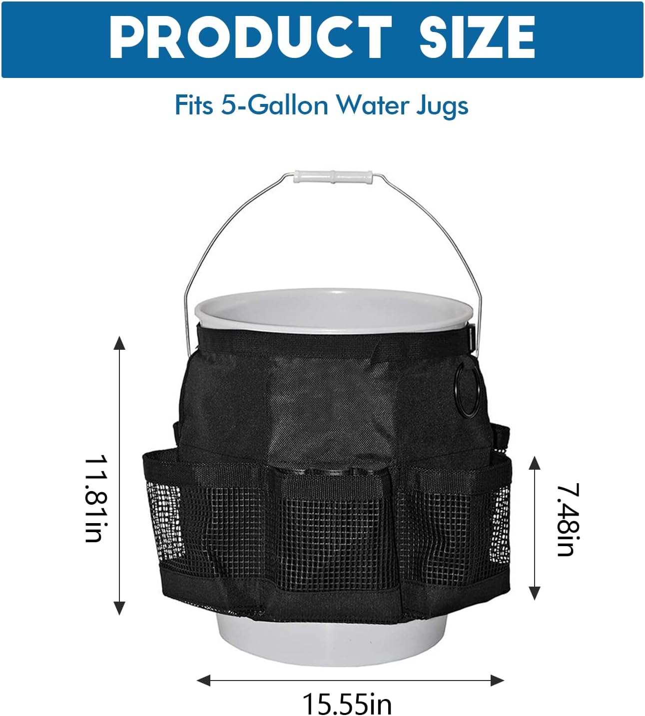 wuyaoyao 5 Gallon Bucket Tool Organizer, Multi-Purpose Car Wash Tools Organizer Bag with Mesh Pockets, Wash Tool Caddy, Cleaning Supplies Bucket Holder for Car, Home, Gardening, Fishing, Bag Only