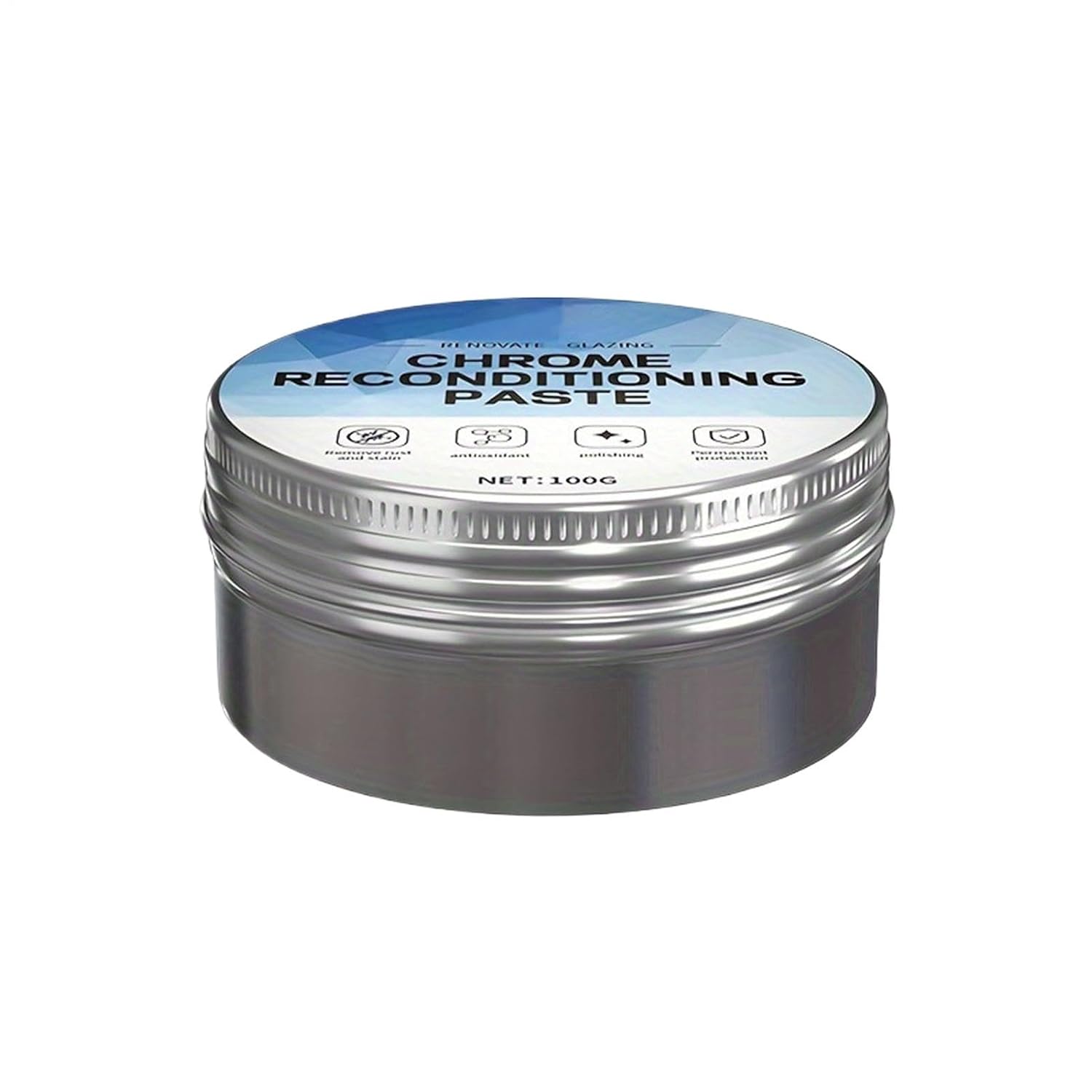 Chrome Polished Scratch Remover, 100g Reconditioning Paste with Repair Wax, Aluminum and Stainless Steel Cleaning Agent for Vehicle, Home, Garage, Workshop Use